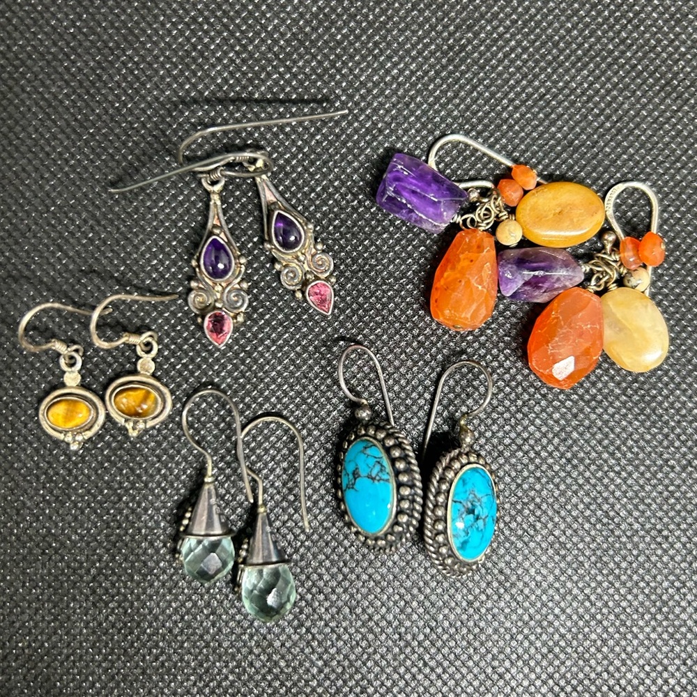 Colorful Gemstone Sterling Silver Earrings Set